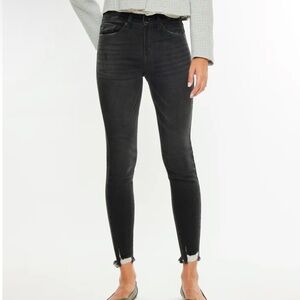 KanCan High Rise Raw Hem Black Skinny Jeans